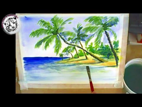 Como pintar con acuarela una playa tropical