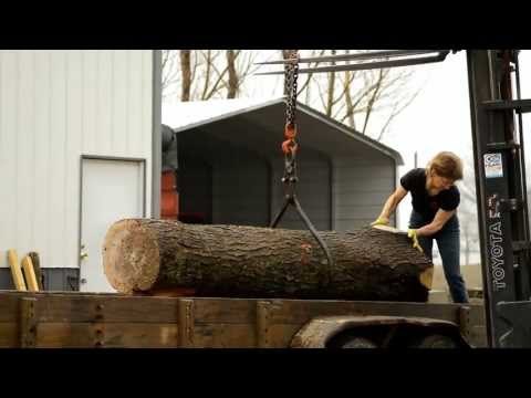 Esposos descargando troncos de madera