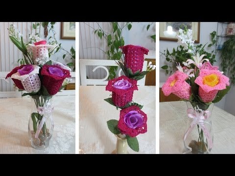Hermoso adorno de flores tejidas (1/2)