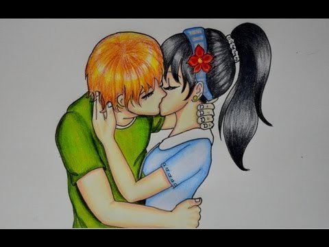 Como dibujar una pareja nime besándose